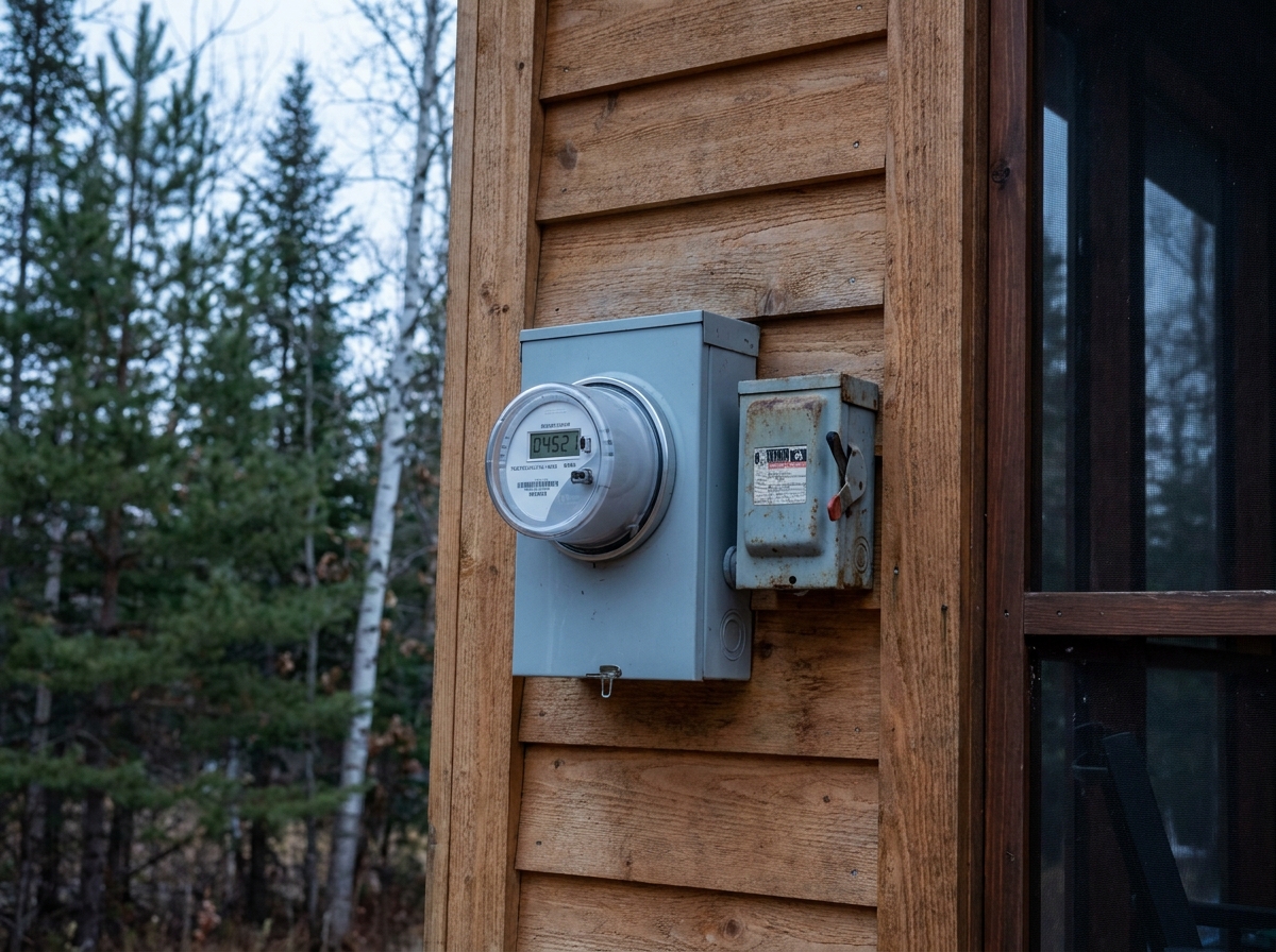 Utility electric meter on a Duluth-area home